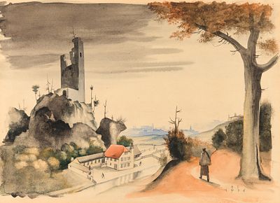 Franz Sedlacek: Landschaft mit Ruine. Franz Sedlacek Landschaft mit Ruine 1936 Aquarell auf 