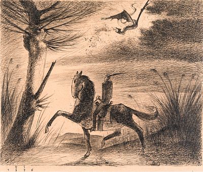 Franz Sedlacek: Reiter und Drache. Franz Sedlacek Reiter und Drache 1936 Tusche auf Papier; 