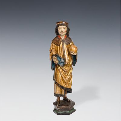 Gotische Skulptur "Weltenherrscher" Fr&auml;nkisch, um 1460 Lindenholz, geschnitzt, originale 