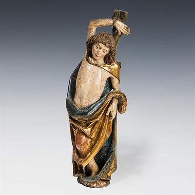 Gotische Skulptur "Heiliger Sebastian" um 1460 Lindenholz, geschnitzt, originale Fassung und 