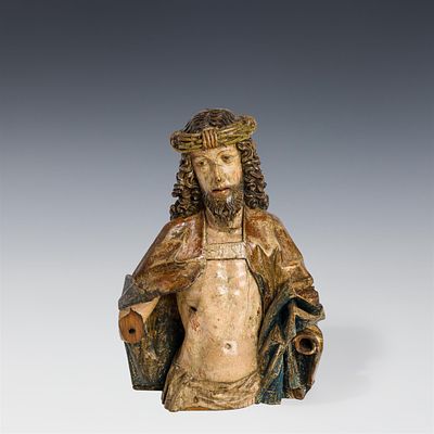 Gotische Christusb&uuml;ste "Schmerzensmann" Tirol, 2. H&auml;lfte 15. Jh. Lindenholz, geschnitzt 