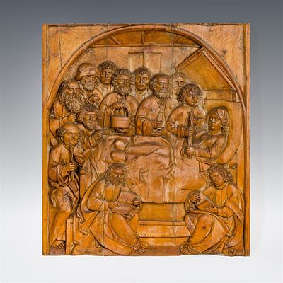 Umkreis Gregor Erhart:. Umkreis Gregor Erhart um 1495 L&auml;rchenholz, geschnitzt 97 x 86 cm vgl. 