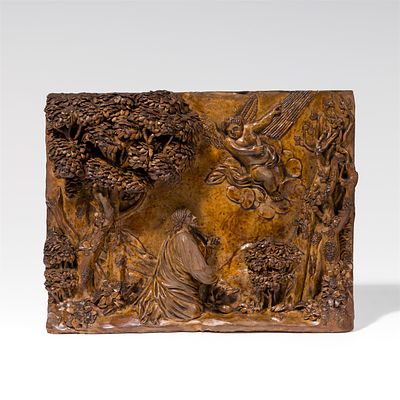 Barockes Terrakottarelief "Christus am &Ouml;lberg" S&uuml;ddeutsch, Ende 17. Jh. Terrakotta, glasiert; 