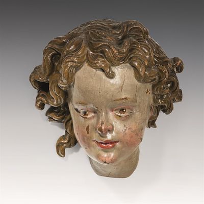 Barocke Kopfskulptur um 1700 Lindenholz, geschnitzt, originale Fassung; r&uuml;ckseitig mit Nummer 