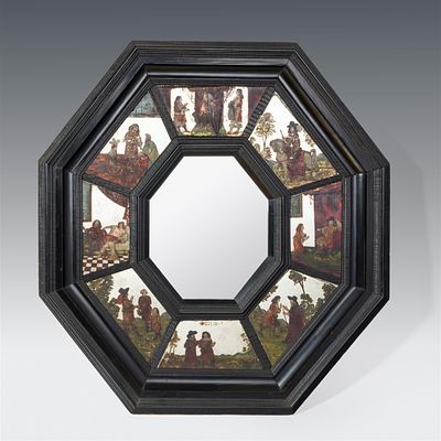 LOUIS XIII Spiegel mit Bildfeldern wohl Frankreich, 1. H&auml;lfte 17. Jh. Holz, ebonisiert 