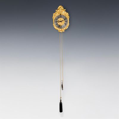 Wanduhr 2. H&auml;lfte 18. Jh. Eisen, Messingblech, vergoldet; Zinn-Zifferblatt, Eisenwerk 