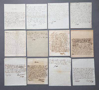 Franz II./I. (HRR): Konvolut 13 Briefe, 1 Abschrift eines Br.,1 Kuvert, 1 Fragment m. U. Franz 