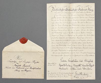 Franz Joseph I., Kaiser von &Ouml;sterreich und Kaiserin Elisabeth: Konvolut 17 St&uuml;ck, Schriftst&uuml;cke u. D