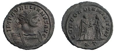 "Римская Империя. Аврелиан (270-275 гг.) Антониан 273-274 гг. Медь, 3,35 гр. Диаметр 24 мм. 