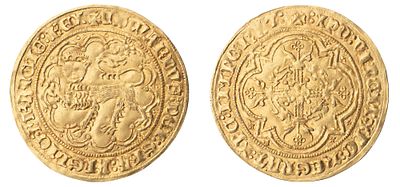 "Англия. Эдуард III (1327-1377 гг.) Варварское подражание ноблю. Золото, 3,63 гр. Состояние XF."