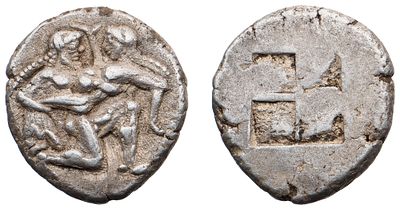 "Фракия. г. Фасос. 500-480 гг. до н.э. Статер. Серебро, 9,37 гр. Диаметр 21 мм. Состояние XF."