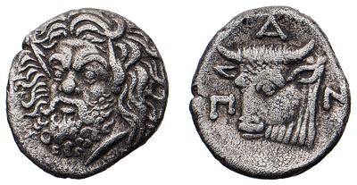 "г. Пантикапей (334-324 гг. до н.э.). Гемидрахма. Серебро, 3,34 гр. Диаметр 15 мм. Состояние XF."