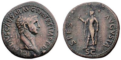 "Римская империя, Клавдий (41-54 гг.) Сестерций. Бронза, 29,39 гр. Диаметр 36 мм. Состояние XF."