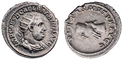 "Римская империя. Бальбин (238 г.) Антониниан. Серебро, 4,51 гр. Диаметр 22 мм. Состояние XF."