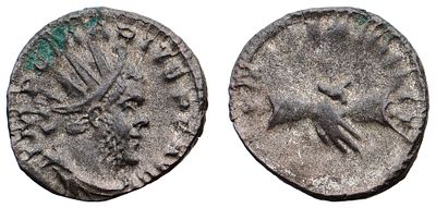 "Римская империя. Марий (269 г.) Антониниан. Бронза, 2,81 гр. Диаметр 18 мм. Состояние XF-."