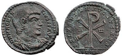 "Римская империя. Магненций (350-353 гг.) Майорина. Об.ст.: ХРИСТОГРАММА. Медь, 8,82 гр. 