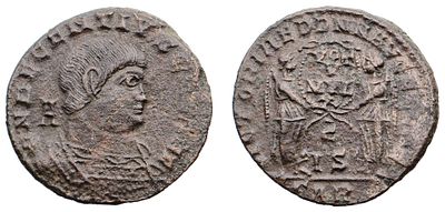 "Римская империя. Деценций (350-353 гг.) Нуммий. Бронза, 4,21 гр. Диаметр 21 мм. Состояние VF-XF."