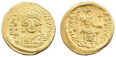 "Византийская империя. Юстин II (565-578 гг.). Солид. Золото, 4,53 гр. Диаметр 19 мм. Состояние 