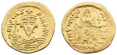 "Византийская империя. Фока (602 -610 гг.). Солид. Золото, 4,50 гр. Диаметр 21 мм. Состояние XF."