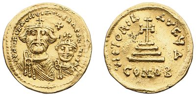 "Византийская империя. Ираклий и Ираклий Константин (613-618 гг.) Солид. Золото, 4,47 гр. 