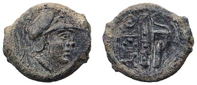 "Феодосия. III в. до н.э. Тетрахалк. Бронза, 4,7 гр. Диаметр 19 м. Состояние XF-."