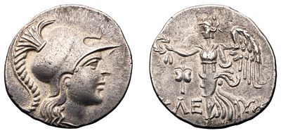 "г. Сиде. Середина I в. до н.э. Тетрадрахма. Серебро, 16,20 гр. Диаметр 28 мм. Состояние XF."