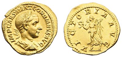 "Римская империя. Император Гордиан III Пий (238-244 гг.). Золото, 4,78 гр. Диаметр 19 мм. 