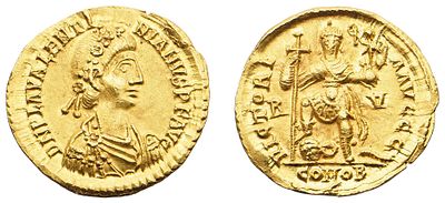 "Римская империя, Валентиниан III (425-455 гг.) Солид. Золото, 4,43 гр. Диаметр 21 мм. 