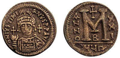 "Музейная копия. Византийская империя. Юстиниан I (527-565 гг.) Фоллис. Томпак 22,62 гр. 