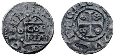 "Музейная копия. Каролинги. Западно-Франкское королевство. Денье. Белый метал, 2,33 гр. Диаметр 