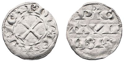 "Франция. Графство Пуату. Ричард I "Львиное сердце" (1189-1199 гг.) Денье. Серебро, 0,98 гр. 