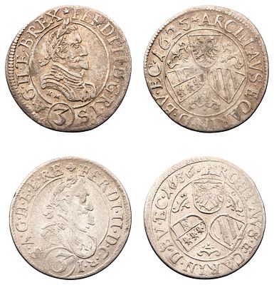 "Подборка из двух монет: 1) Австро-Венгрия. Тироль. Фердинанд II(1619-1637 гг.) 3 Крейцера 1625 