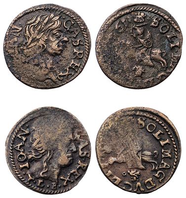 "Подборка из двух монет. 1)Речь Посполитая. Ян II Казимир Ваза (1648-1668 гг.) Солид 1661 г. 