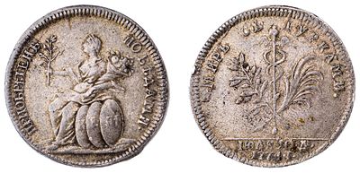 "Жетон &laquo;В память заключения мира с Турцией. 1774 г.&raquo;. Гурт гладкий. Серебро, 4,21 гр. Состояние 