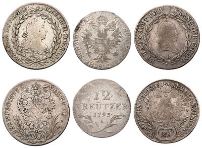 "Подборка из трех монет: 1) Австрийская Империя. Иосиф II (1765-1780) 20 крейцеров 1778 г. 