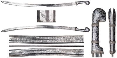 "Шашка Кавказская, азиатского типа с клинком E&F HERSTER SOLINGEN в серебре без ножен. Общая 