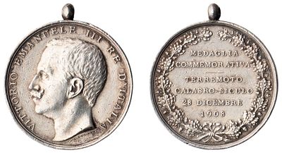 "Италия. Виктор Эммануил (1900-1946 гг.). Медаль &laquo;За спасение жителей Мессины. 28 декабря 1908 