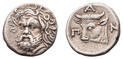 "г. Пантикапей (334-324 гг. до н.э.). Гемидрахма. Серебро, 3,50 гр. Диаметр 15 мм. Состояние XF."