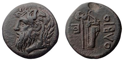 "Ольвия. Борисфен (300-275 гг. до н.э.). Медь, 12,40 гр. Диаметр 25 мм. Состояние XF."