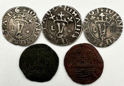 Portugal D. Jo&atilde;o II (1481-1495) Lote de 5 Moedas 2- Ceitis 3- Vint&ecirc;ns