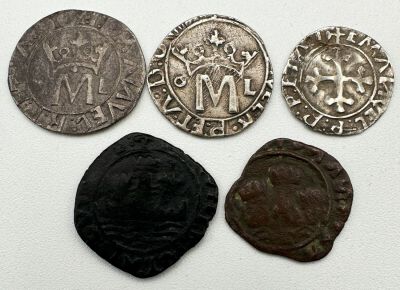 Portugal D. Manuel I (1495-1521) Lote de 5 Moedas 2- Ceitis 1- Meio Vint&ecirc;m 2- Vint&ecirc;ns