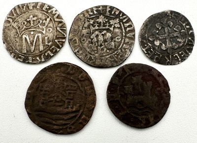 Portugal D. Manuel I (1495-1521) Lote de 5 Moedas 2- Ceitis 1- Meio Vint&ecirc;m 2- Vint&ecirc;ns
