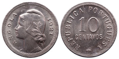 Portugal Angola 
10 Centavos 1921 - Cupro-Niquel 
A: ANGOLA 1921 
R: REPUBLICA . PORTUGUESA 10 