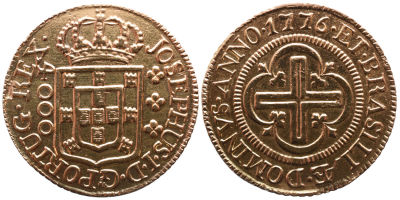 Portugal Brasil D. Jos&eacute; I (1750-1777) 4000 Reis 1776 - Ouro A: JOSEPHUS . I . D . G . PORTUG . 