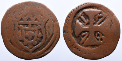 Portugal &Iacute;ndia D. Jo&atilde;o V (1706-1750) Ati&aacute; 1748 - Cobre A: ESCUDO R: 1748 AG: 43.01 8.93g MBC