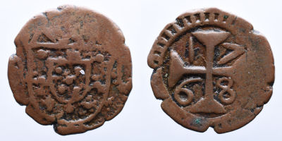 Portugal &Iacute;ndia D. Jos&eacute; I (1750-1777) Meia Ati&aacute; 1768 - Cobre - DIU A: ESCUDO R: 1768 AG: 40.02 