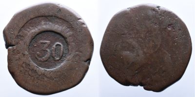 Portugal &Iacute;ndia D. Maria II (1834-1853) Moedas Carimbadas 30 Reis - Cobre A: 30 R: AG: 28.01 