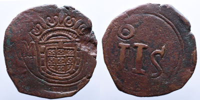 Portugal Mo&ccedil;ambique D. Jo&atilde;o V (1706-1750) 15 Reis (JELALLA) - Cobre A: M ESCUDO R: IIS AG:02.02 