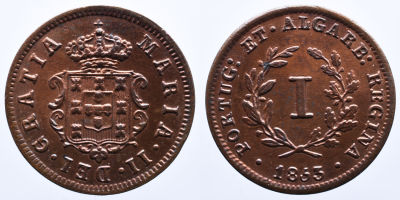 Portugal Mo&ccedil;ambique D. Maria II (1834-1853) 1 Real 1853 - Cobre A: MARIA . II . DEI . GRATIA R: 