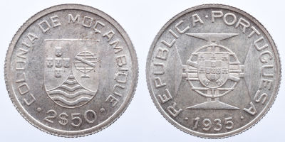 Portugal Mo&ccedil;ambique 2.50 Escudos 1935 - Prata A: REPUBLICA PORTUGUESA 1935 R: COLONIA DE 